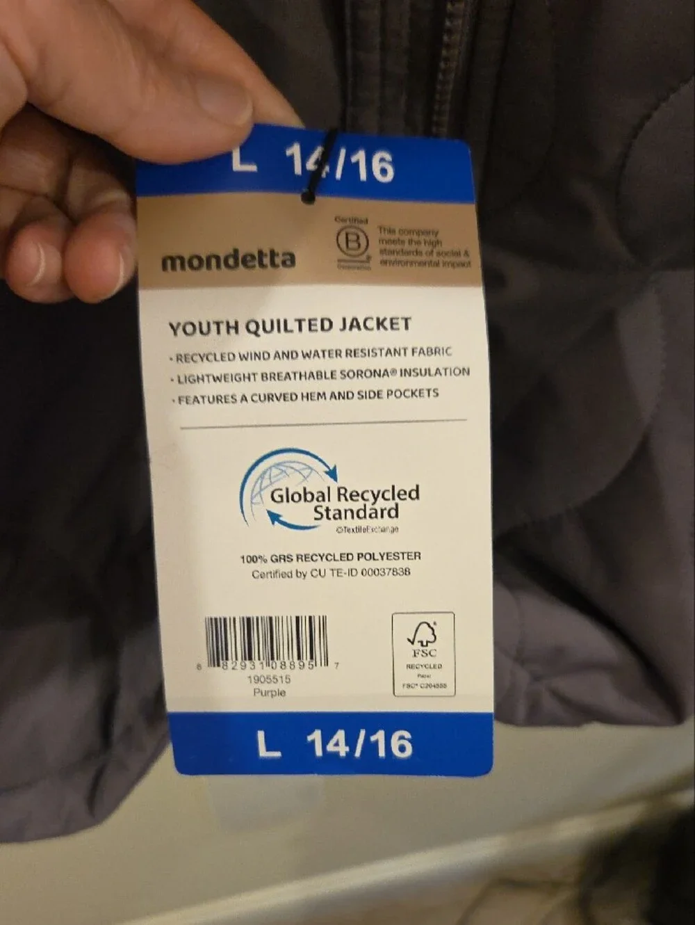 Mondetta Girls Quilted Hooded Puffer Coat - Purple 14/16